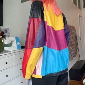 Vintage Multicolor colorblock Giovinezza Moda Leather jacket, oversized Womens M